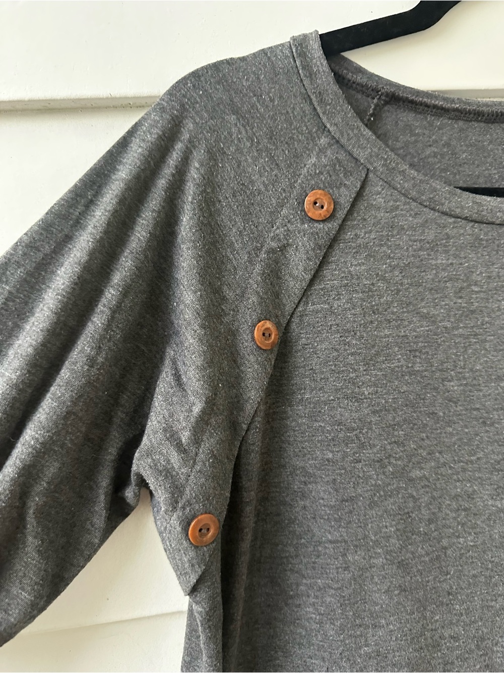 Women's Charcoal Gray Button-Accent Long Sleeve Top